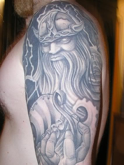 Gray Warrior Tattoo On Shoulder