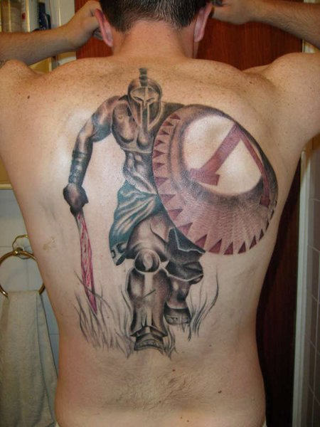 Attractive Warrior Tattoo On Back