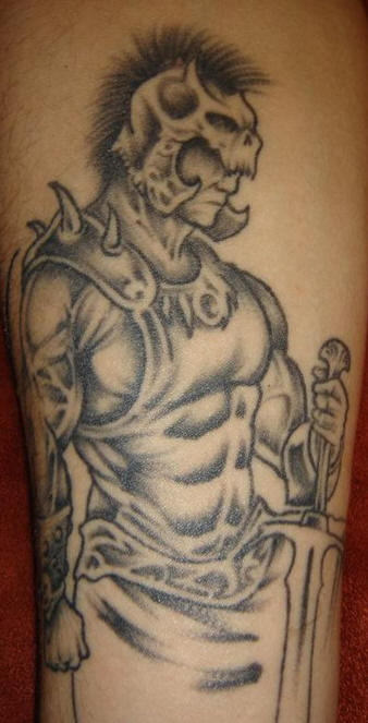 Side Pose Of Warrior Tattoo