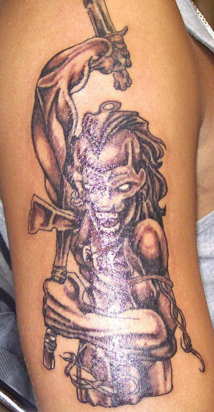 Warrior With Weapons Tattoo