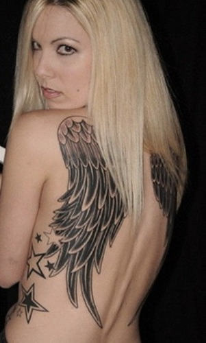 Beautiful Girl Showing her Wings Tattoo Design