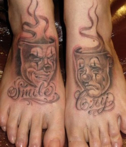 Smile Cry Tattoo on Foot