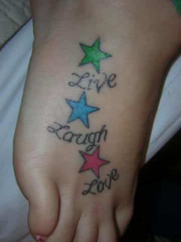 Colorful Live Laugh Love Tattoo on Foot