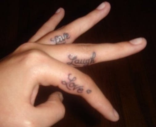 Live Laugh Love Tattoo on Fingers