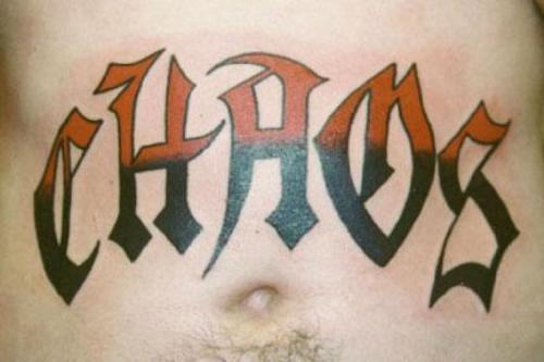 Old English Font Tattoo on Stomach
