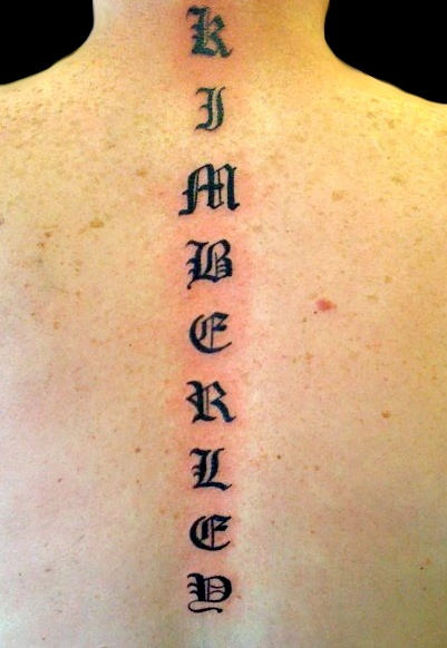 Straight Words Tattoo On Back