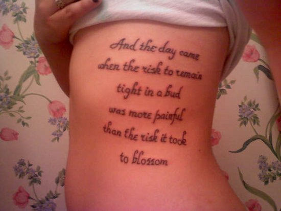 Beautiful Wording Tattoo on Ribs