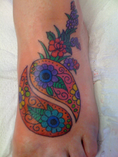 Colorful Flowery Yin Yang Tattoo on Foot