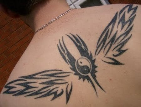 Yin Yang and Feather Tattoo Design 