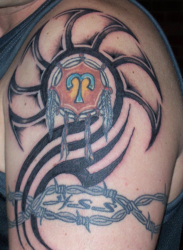 Aries Tattoo With Barbed Wire