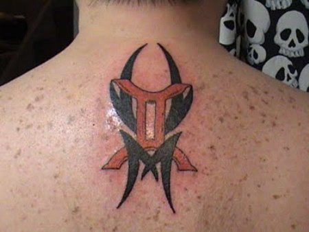 Very Creative Gemini Symbol Tattoo on Back
