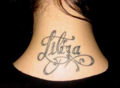 Stylish Libra Word Tattoo on Nape