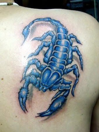 Blue Colored Scorpio Tattoo Design on Back