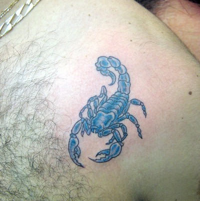 Blue Colored Scorpion Tattoo