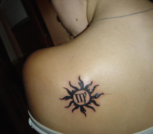 Black Virgo Tattoo On Back