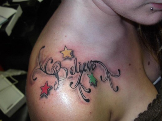 Believe Word Tattoo on Shoulder