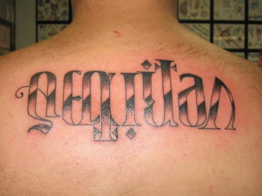 Ambigram Tattoo On Back,