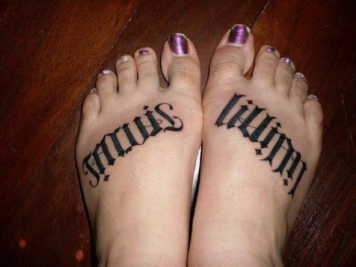 Ambigram Tattoo On Feet