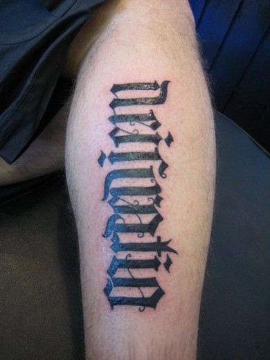 Ambigram Tattoo On Leg