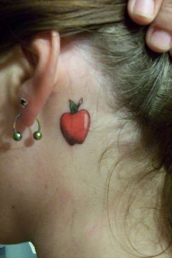 Apple Tattoo Behind Ear