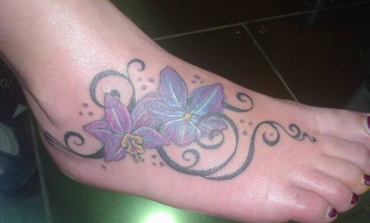 Flowers Tattoo On Foot