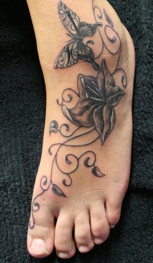 Black Flower Tattoo on Foot & Ankle