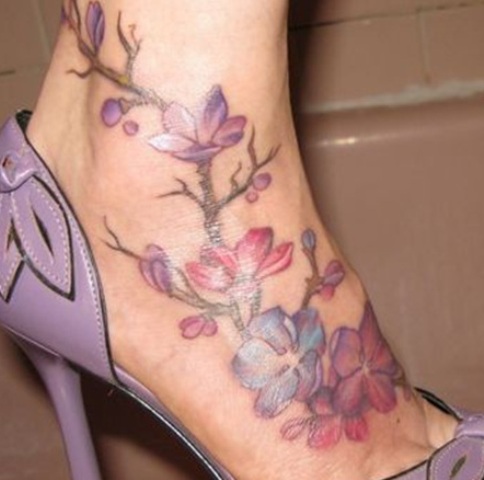 Blossems Tattoo On Foot