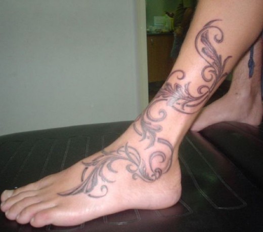 Flowers Vine Tattoo On Ankle & Leg