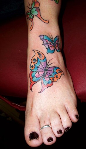 Butterflies Tattoo On Foot