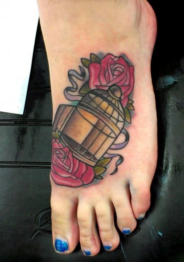 Cage Flower Tattoo On Foot