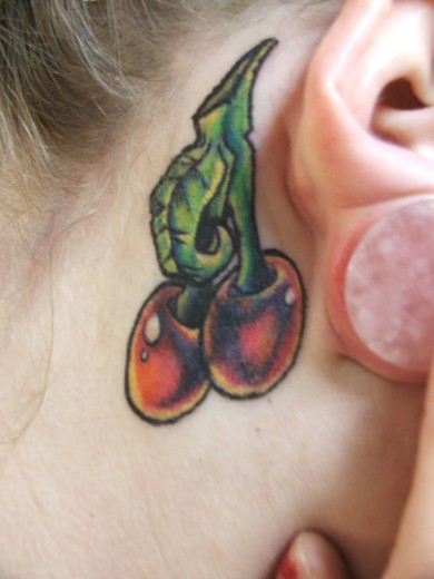 Cherries Tattoo Behind Ear