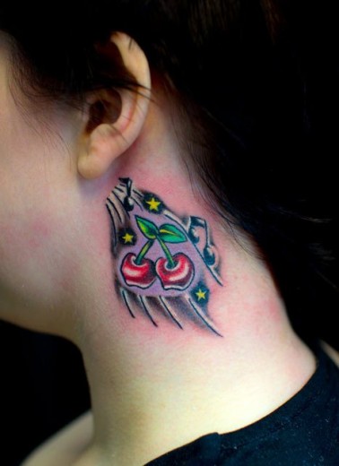 Cherry Tattoo On Neck