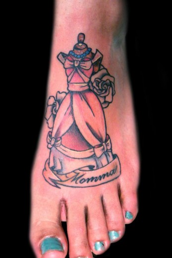 Cinderella Dress Tattoo On Foot