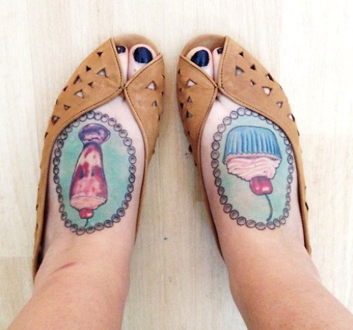 Cupcakes Tattoo On Feet