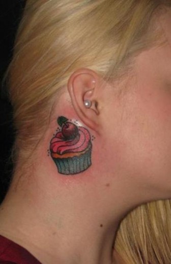 Cupcake Tattoo Behind Ear
