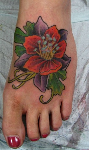 Flower Tattoo On Foot