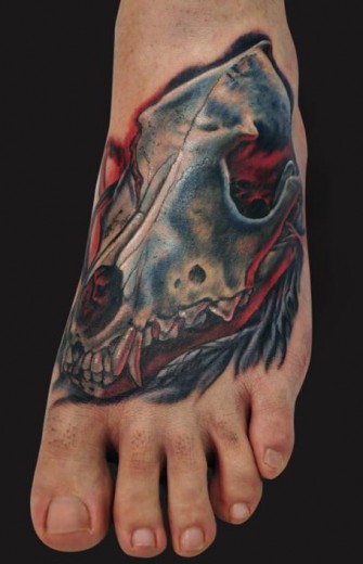 Dark Skull Tattoo On Foot