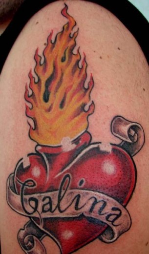 Fiery Heart Tattoo On Shoulder
