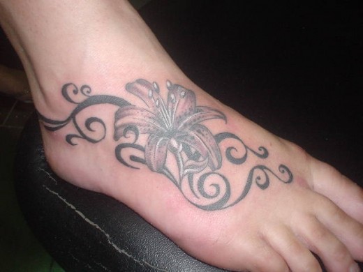 Lily Flower Tattoo On Foot