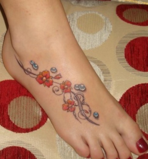 Flowers Vine Tattoo On Foot