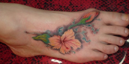 Flowers Tattoo On Foot