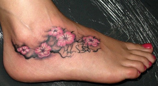 Blossoms Tattoo On Foot