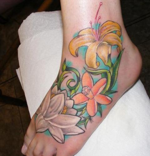 Flowers Tattoo On Ankle & Foot 
