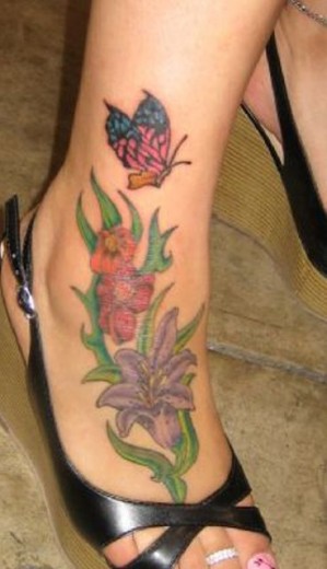 Flowers Tattoo On Foot