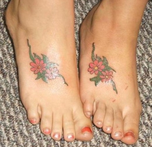 Flowers Tattoo On Feet