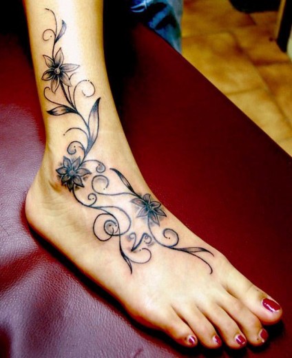 Flowers Vine Tattoo On Ankle & Foot