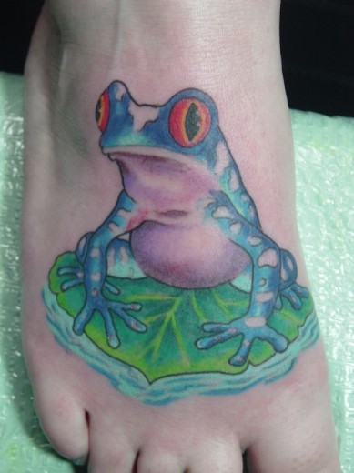 Frog Tattoo On Foot