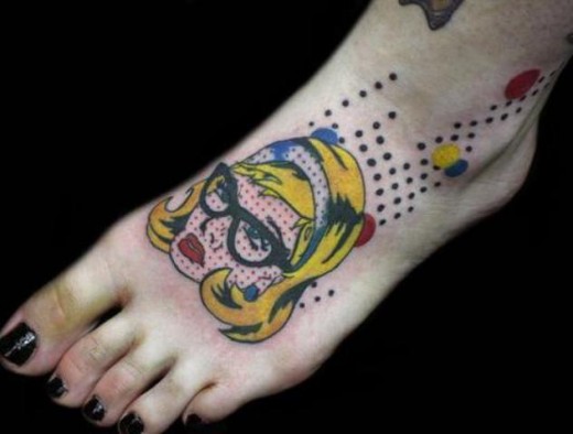 Girl Face Tattoo On Foot