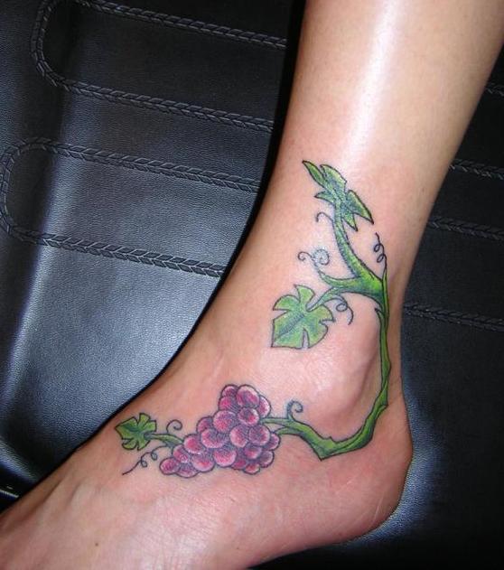 Grapes Tattoo On Foot