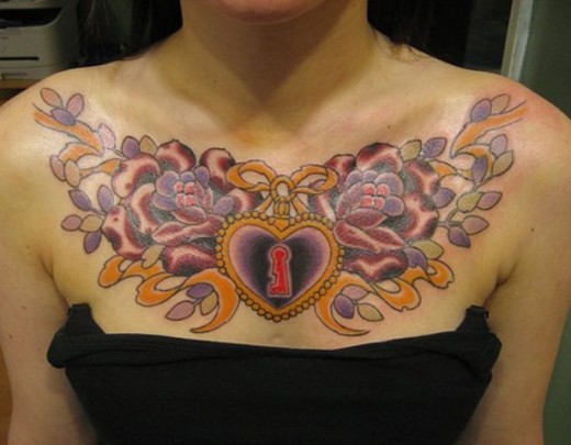 Heart Lock Tattoo on Chest